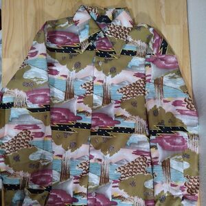 Vintage Bud Berma Psychedelic Landscape Pattern Polyester Disco Shirt